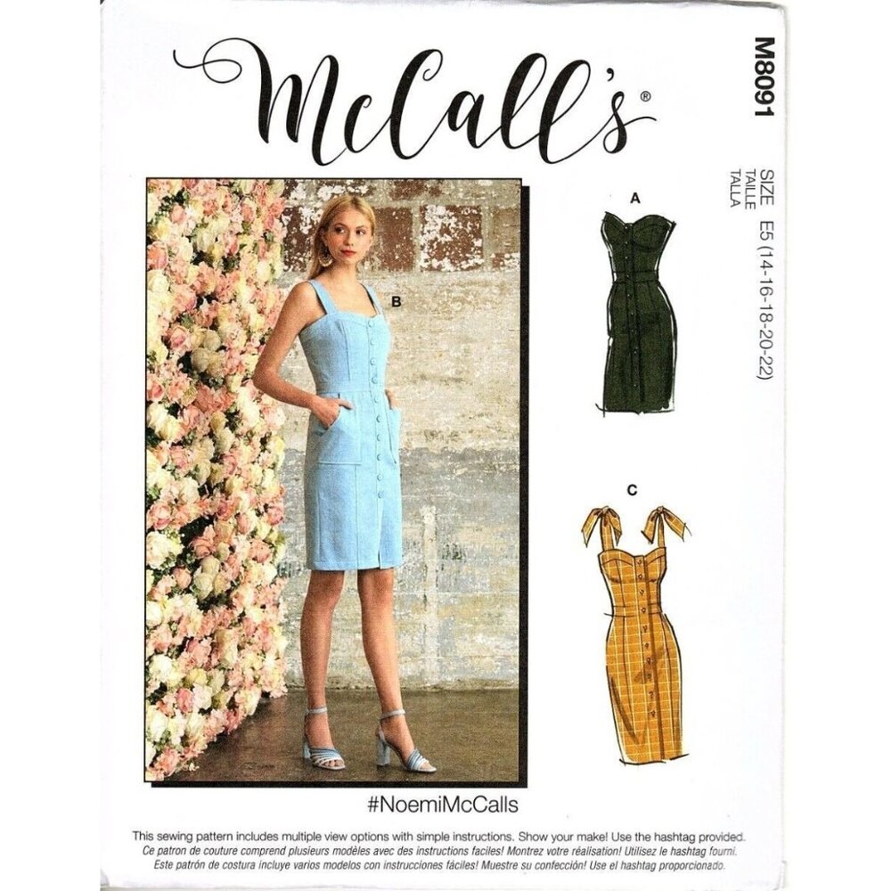 McCall's M8091 Misses 14 to 22 Button Front Dress Uncut Sewing Pattern New